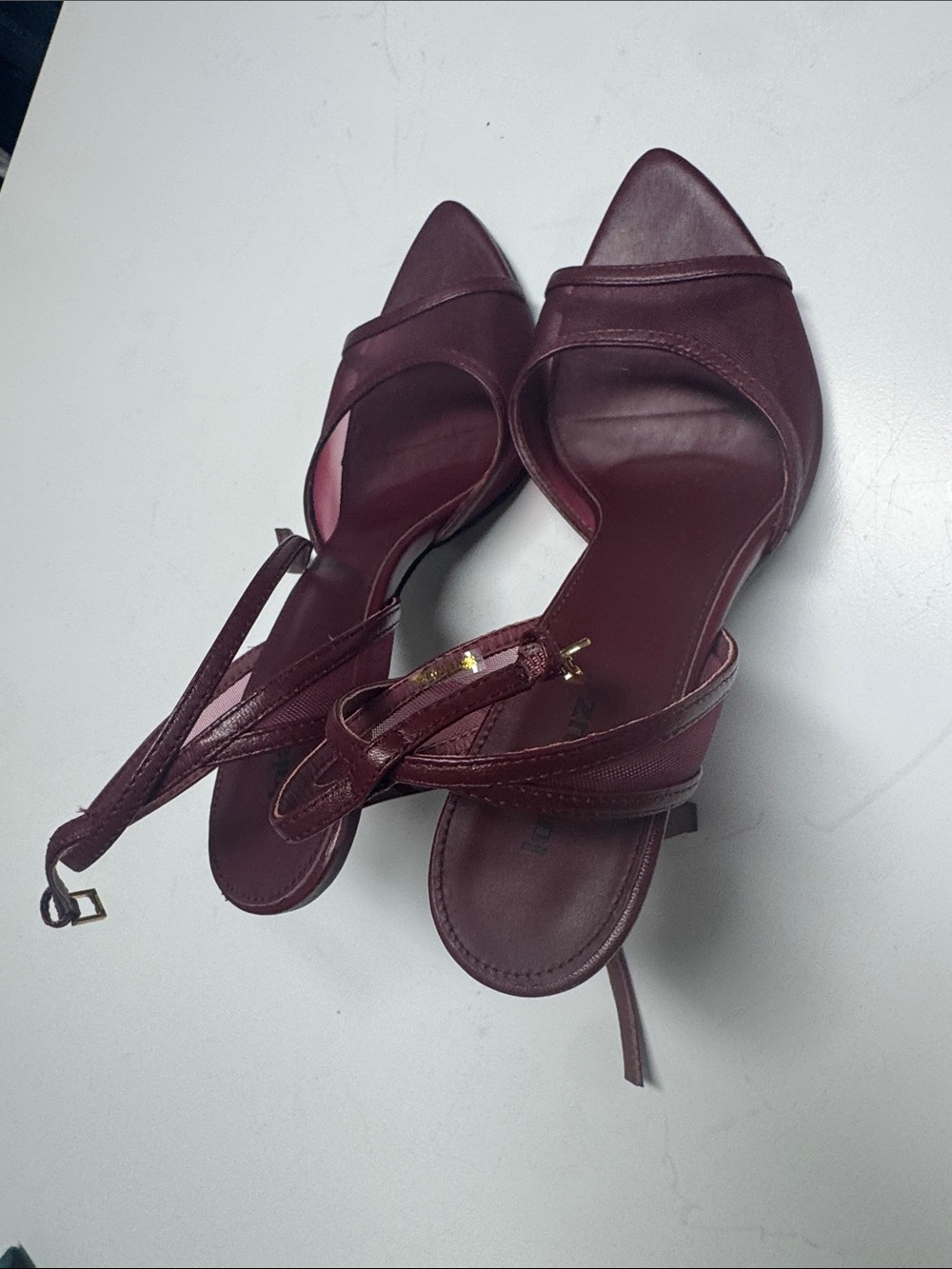 Anthropologie Pointed Ankle-Strap Heels in Burgundy